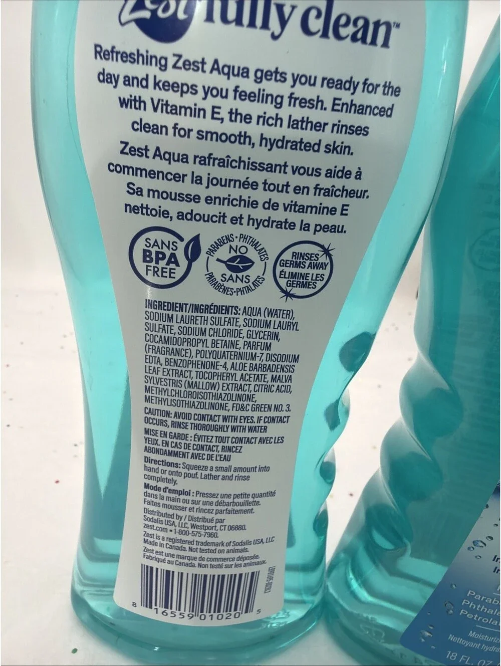 Zest Body Wash Aqua 18 oz 2 Pack Moisturizing Shower Gel Fresh Clean Scent NEW
